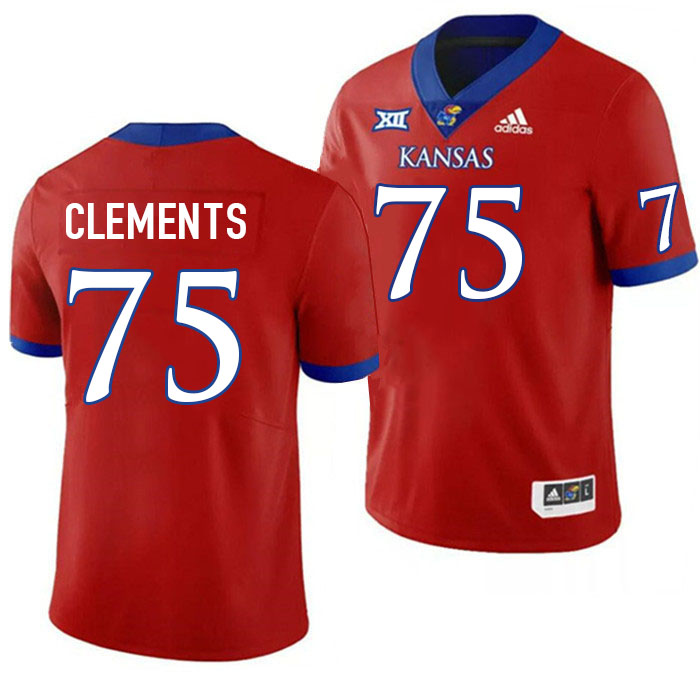 Men #75 Calvin Clements Kansas Jayhawks College Football Jerseys Stitched Sale-Red - Click Image to Close